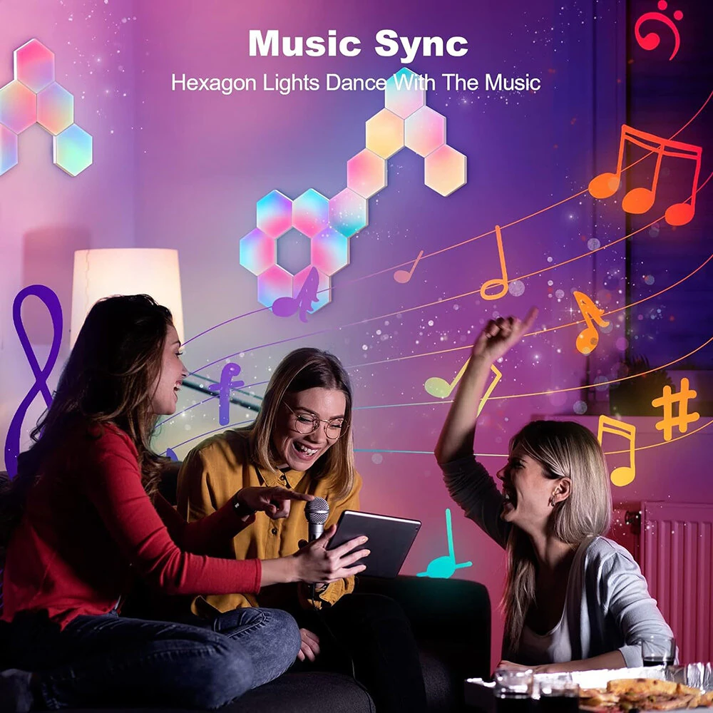 (image for) LIXINCORDA Smart RGBIC Hexagonal LED Light Panels Music Sync APP/Remote/Voice Control With Alexa Google