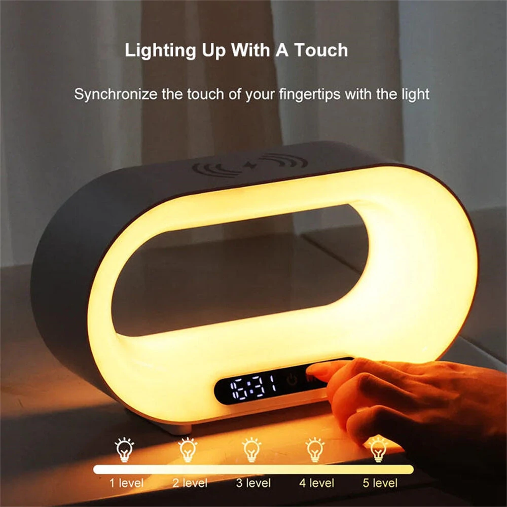 (image for) Multi-function 3 In 1 LED Night Light APP Control RGB Atmosphere Desk Lamp Smart Multifunctional Wireless Charger Alarm Clock